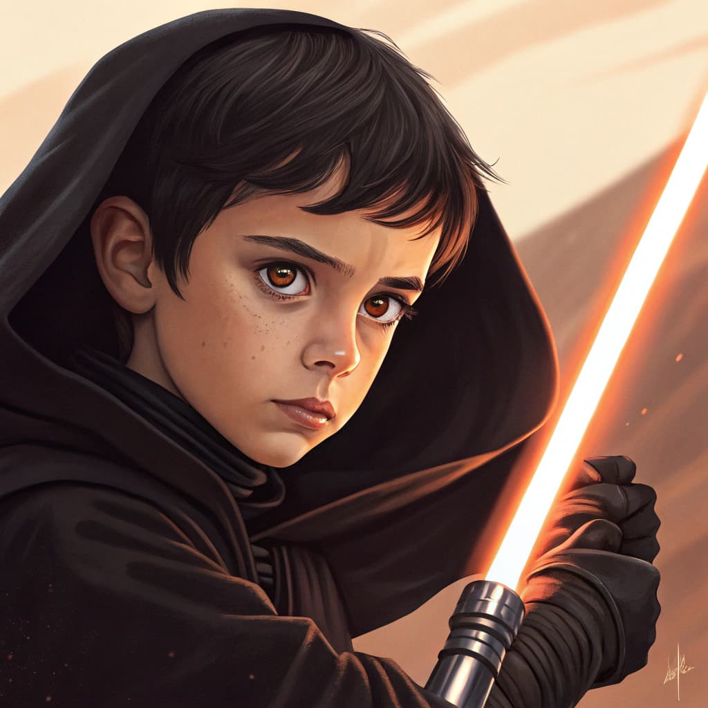 AI generated: 1boy, male focus,short hair,black hair,detailed eyes,brown eyes,star wars,kylo ren,wearing black rob...
