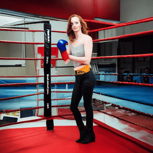 AI generated: High resolution photograph of Elyse Levesque standing in a boxing ring at a stadium
