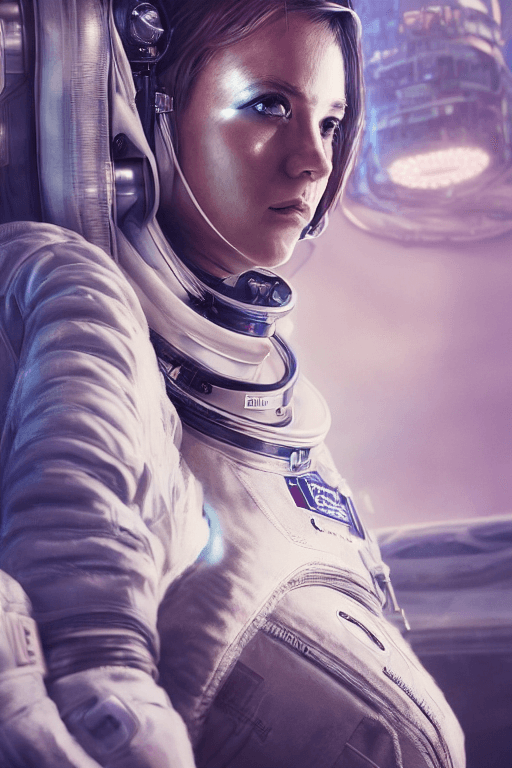 AI generated: hyperrealistic portrait of a woman astronaut, full body portrait, well lit,  intricate abstract. cyb...