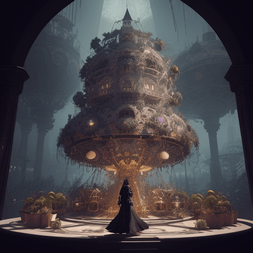 AI generated: ephemeral architecture nomadic future, eternal carnival with plants, beautifull people happy and int...