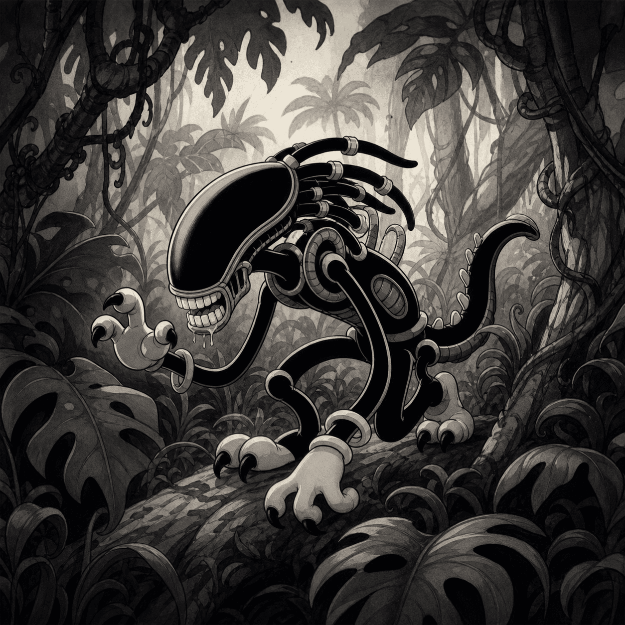 AI generated: Ultra-detailed 1930s vintage rubber hose cartoon illustration, black-and-white monochrome, authentic...