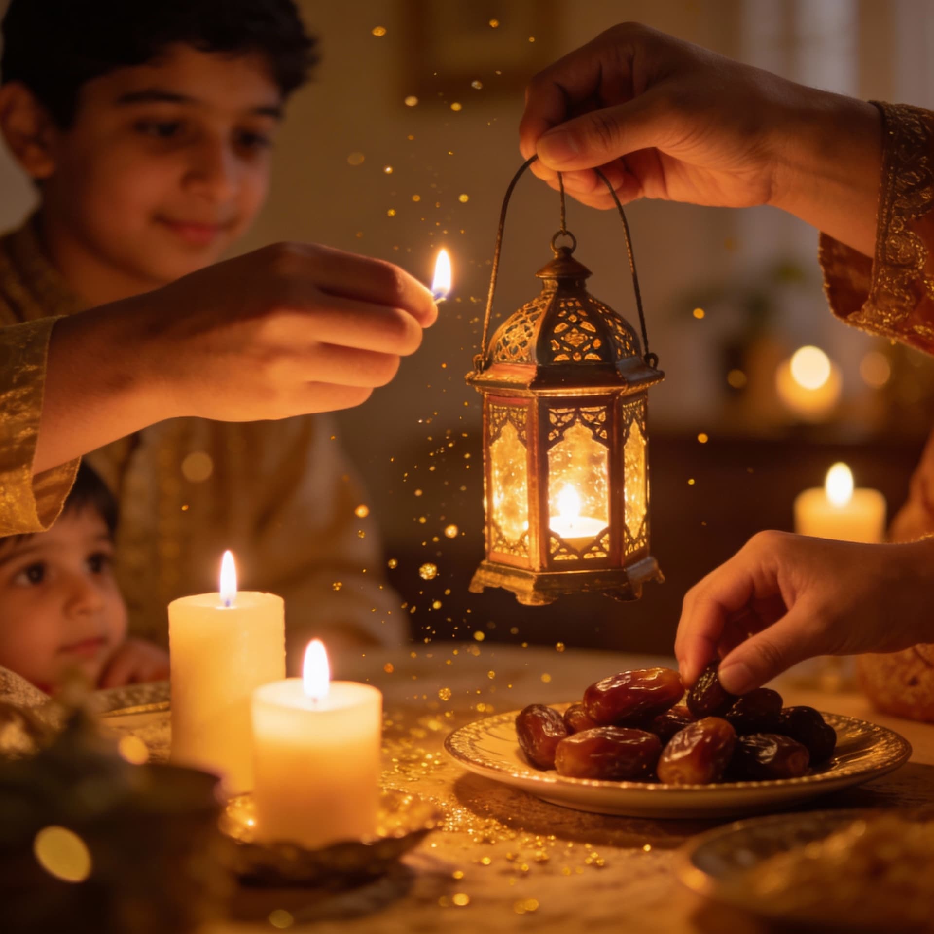 AI generated: 
Scene 2 — 
Families preparing for Ramadan in warm-lit homes. 
Close‑ups of hands hanging lanterns, ...