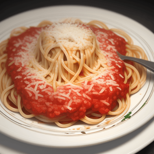 AI generated: Extreme close-up, a plate of spaghetti with marinara sauce,, photorealistic, in the style of high qu...