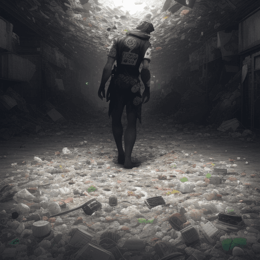 AI generated: Rubbish all around, chaos, hope, 4k, bright, polygons