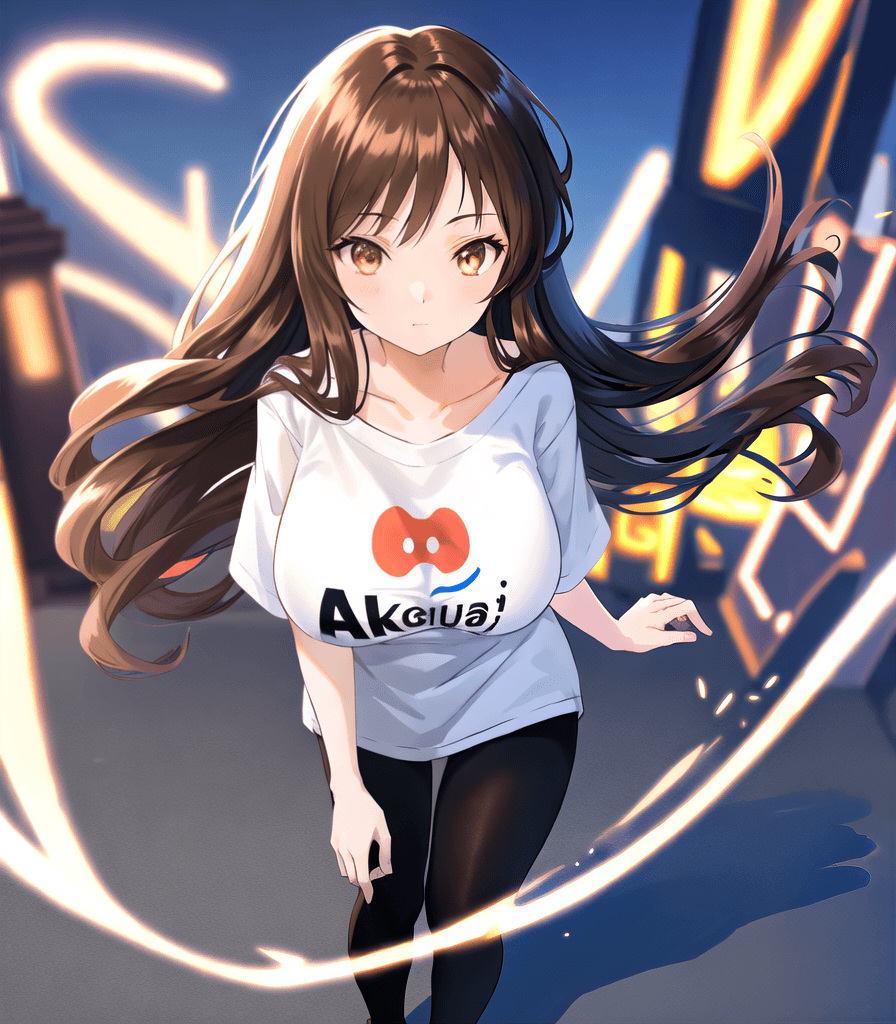 AI generated: (perfect anime illustration), 1girl, long brown hair, wavy hair, (huge breasts:1.1), amusement park,...