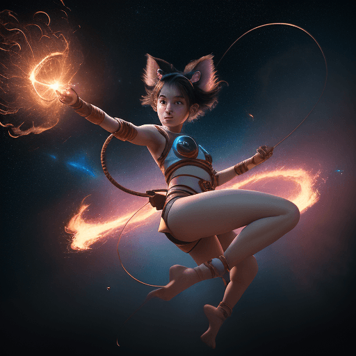 AI generated: cinematic portrait of a young beautiful pretty and cute female with a monkey tail, kitty ears and ca...