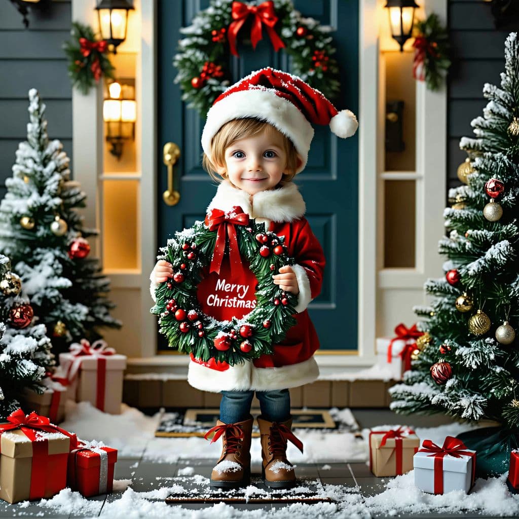 AI generated: A festive Christmas scene featuring a character dressed in a cheerful holiday outfit, holding a deco...
