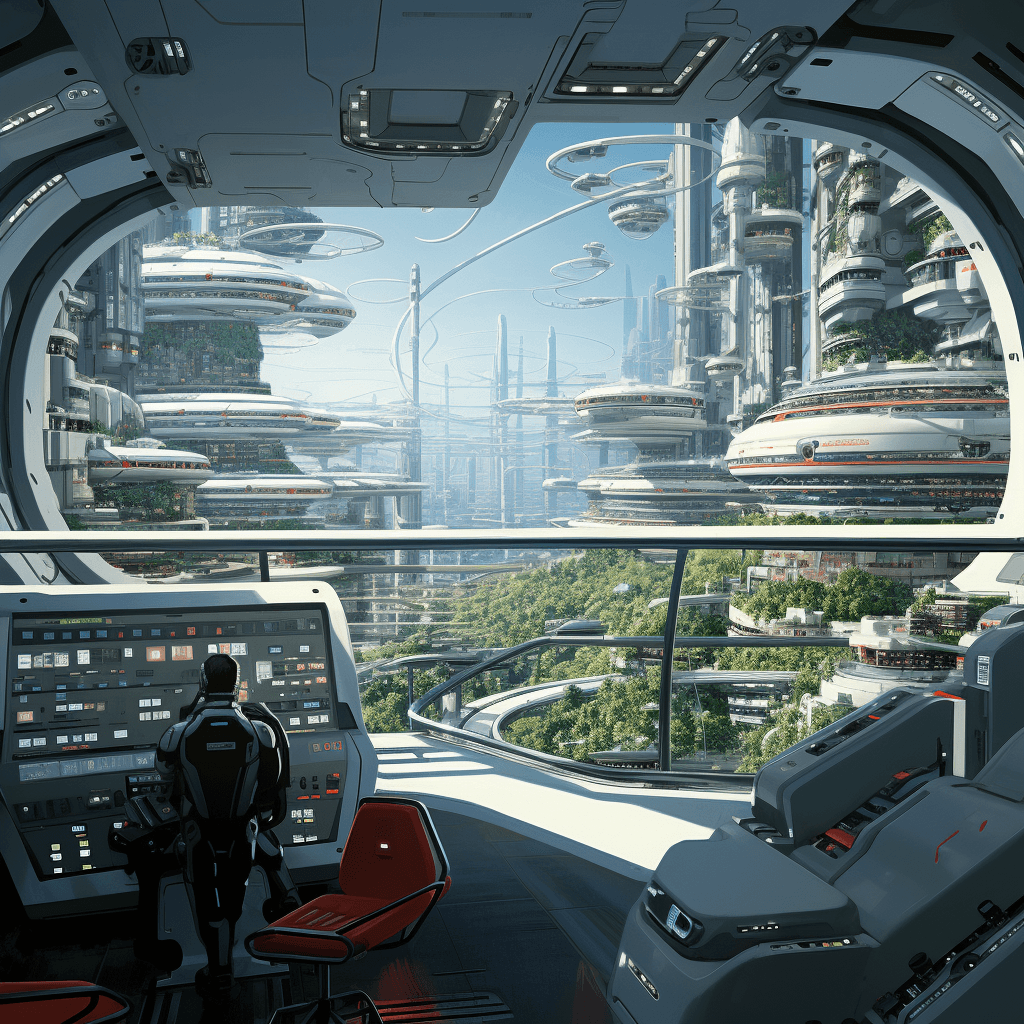 AI generated: Inside spaceship, Tsutomu Nihei style, Sidonia no Kishi, gigantism, laser generator, multi-story spa...