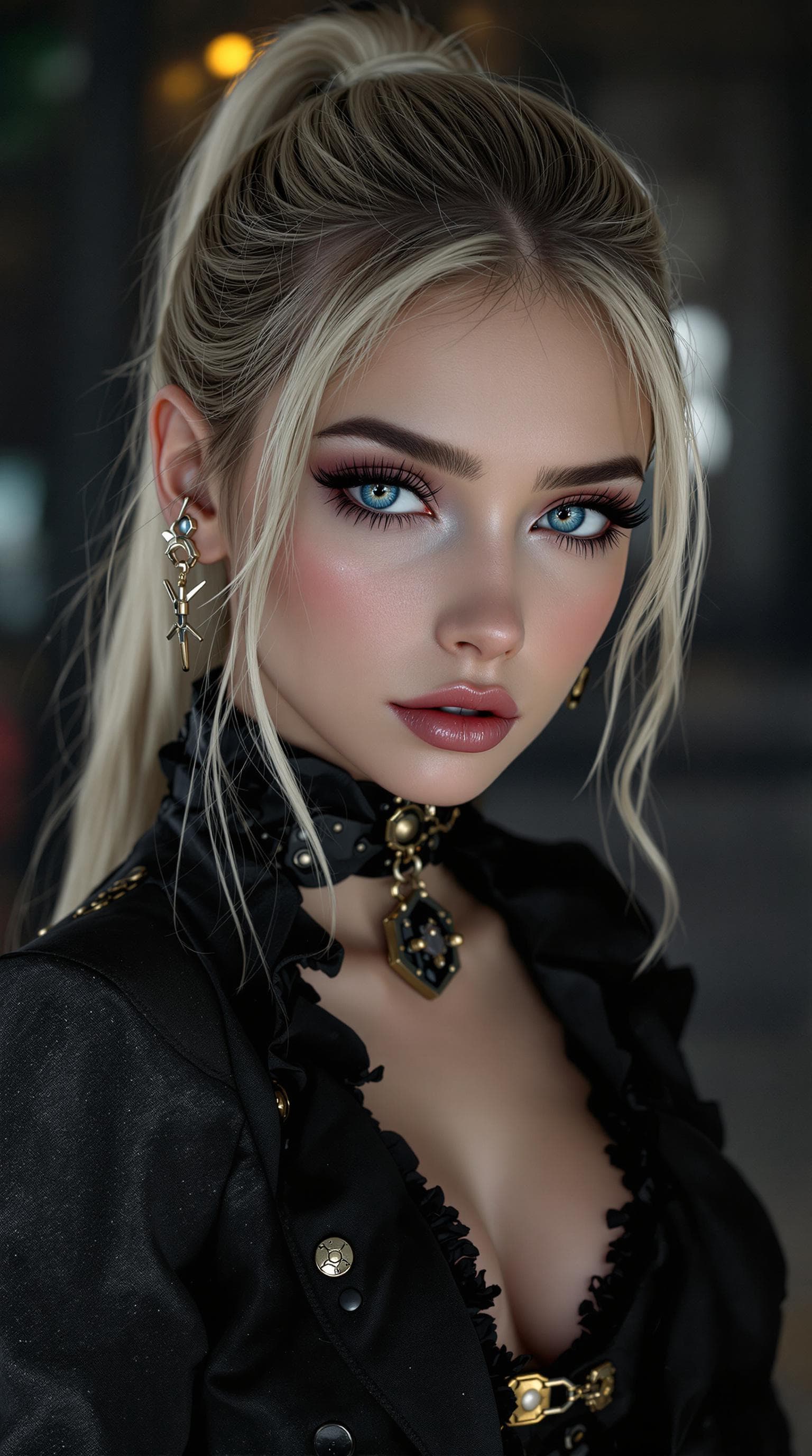 AI generated: A professional photograph capturing the world's most stunning tenth-grade girl, styled as a goth wit...