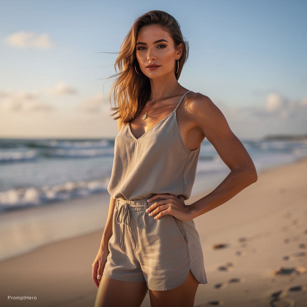 AI generated: Hot girl posing in bikini, visible cleavage, huge cleavage, natural skin tone, looking at the viewer