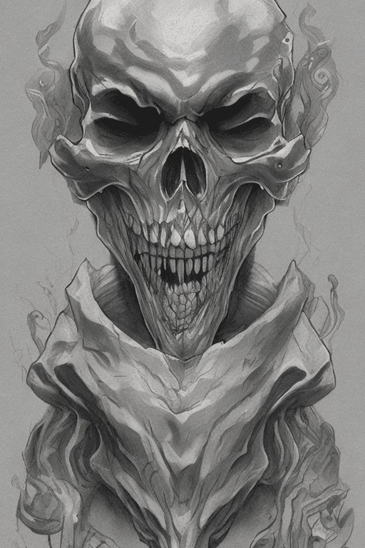 AI generated: a full body game character sketch villain wearing a smiling skull mask