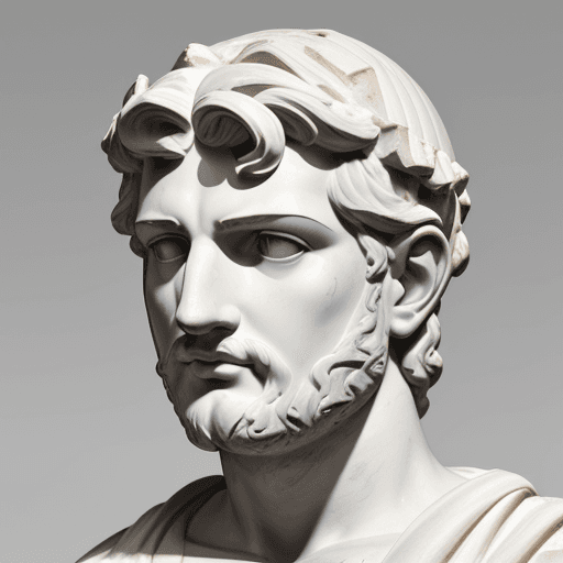 AI generated: greek sculpture, head of Hadrian, close up, grey background --ar 71:129 --stylize 750 --v 6