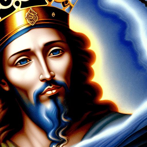AI generated: King Jesus blue dark shimmers Ethereal intricate in Heaven 