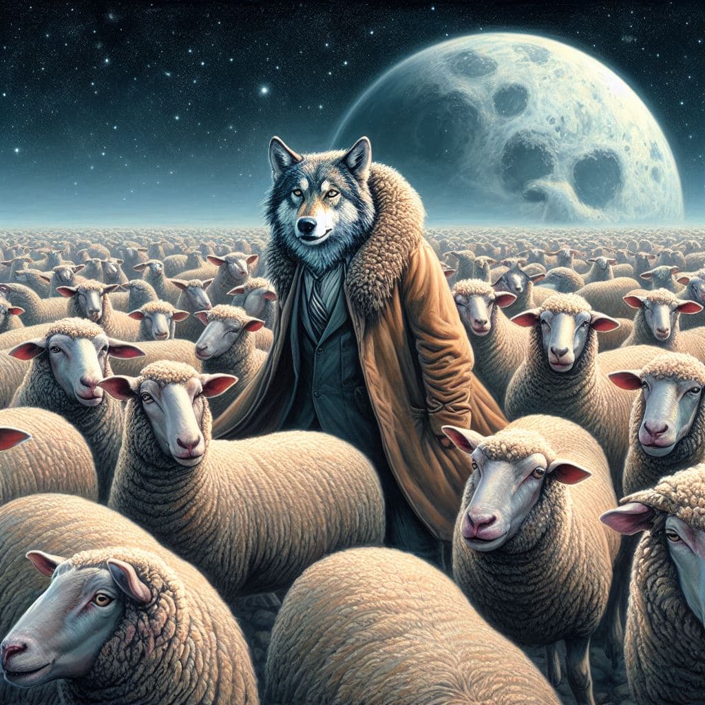 AI generated: A wolf in a sheepskin