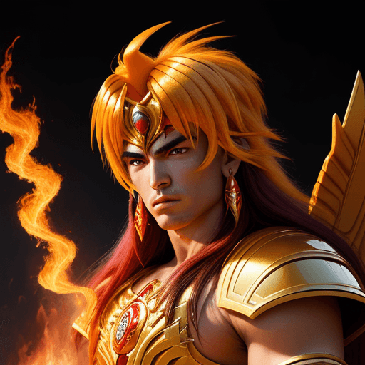 AI generated: portrait of Fenix Saint Seiya, with fire in his eyes