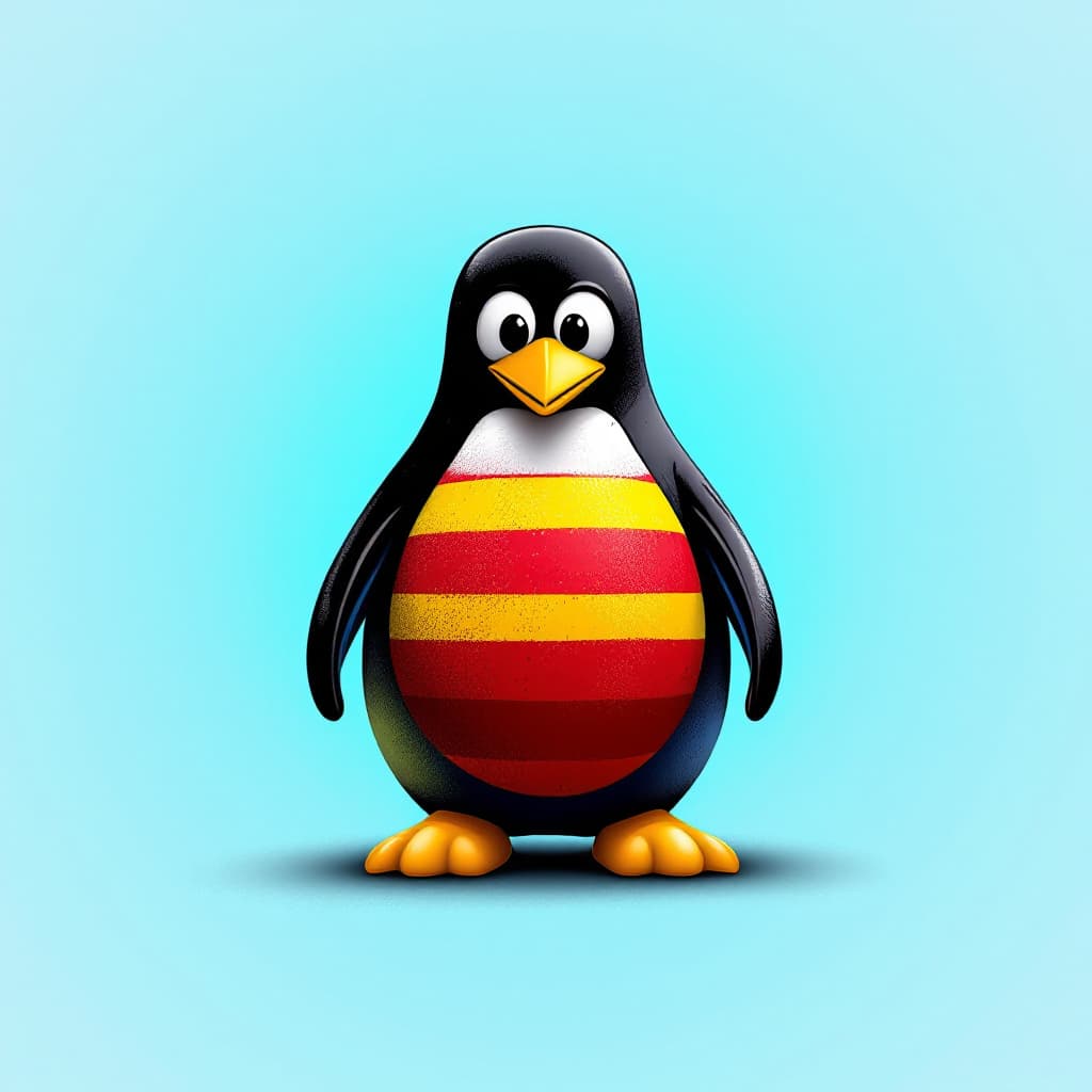 AI generated: linux tux with catalan flag on the belly