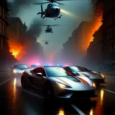 AI generated video: Picture a cinematic, high-stakes action scene unfolding on a rain-slicked highway, where every drop ...