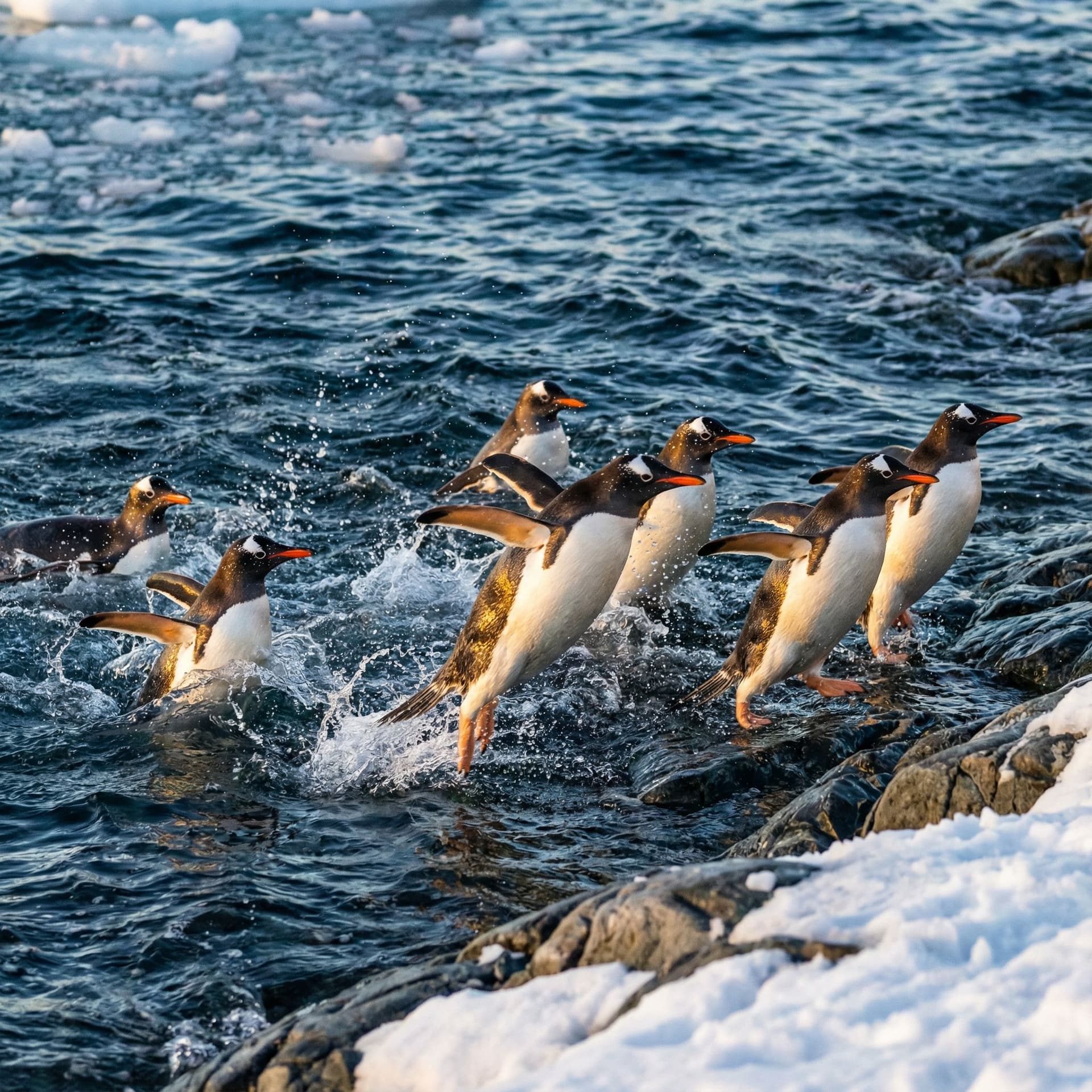 AI generated: penguins, wildlife action photography --v 7