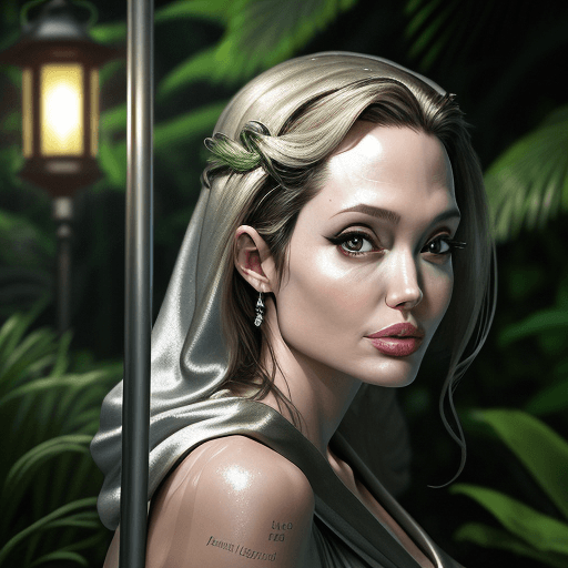 AI generated: Close up of 20 years beautiful a woman in a swimming dress posing for a picture, Angelina Jolie, in ...