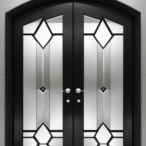 AI generated: a symmetrical partly open double black door 