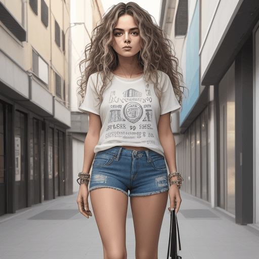 AI generated: A modern and captivating urban scene with an ITALIAN WOMAN model WITH WAVY HAIR dressed in fashionab...