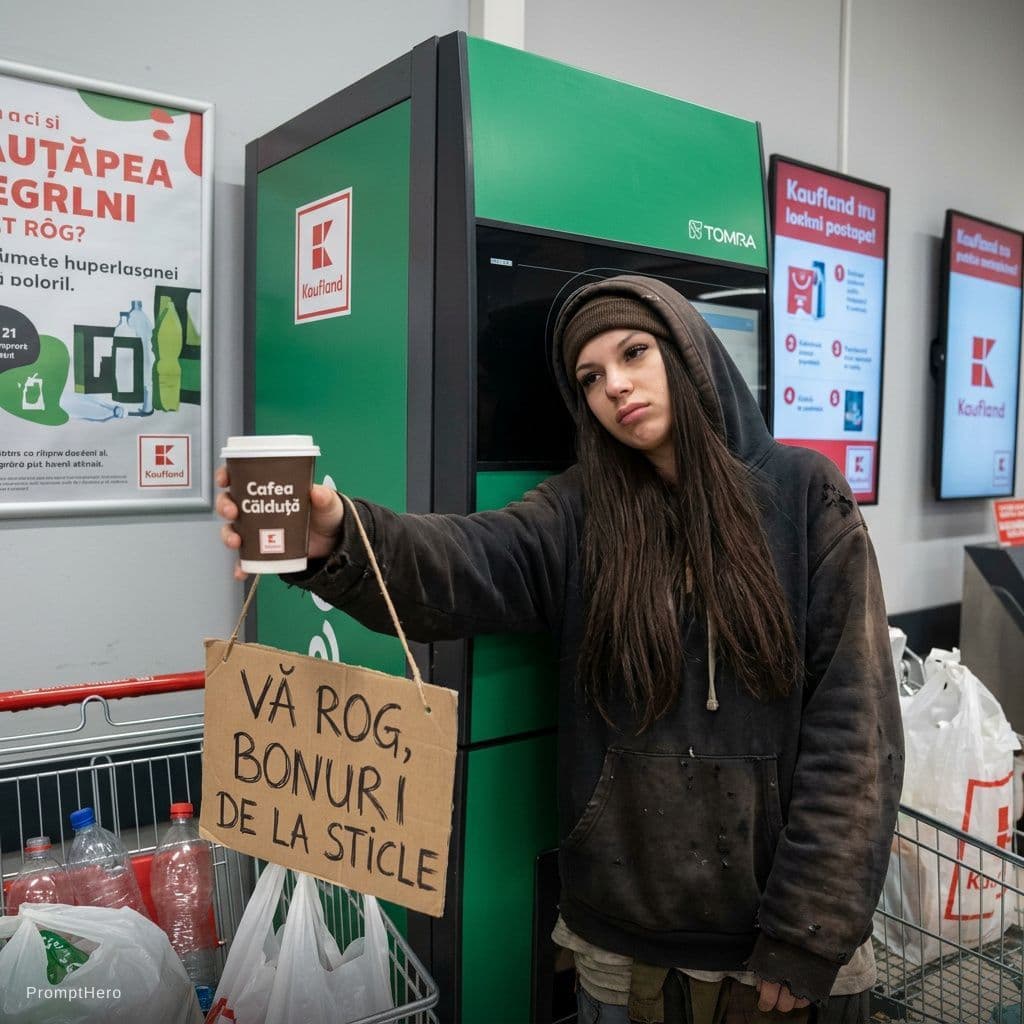 AI generated: pune o pe fata asta ca cersestte bonuri de la sticle la kaufland 