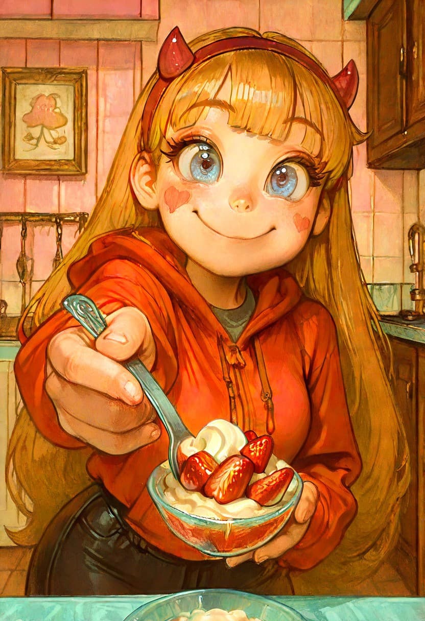 Girl giving you food - concept