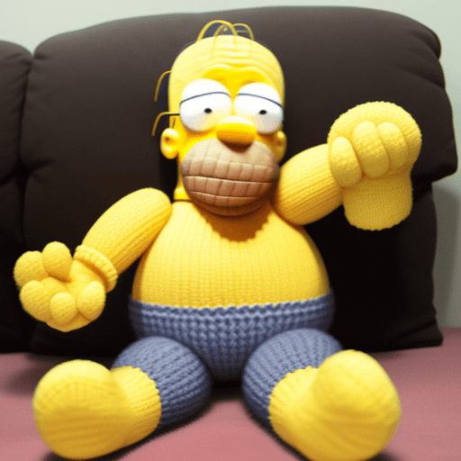 AI generated: knitted Homer Simpson plush toy