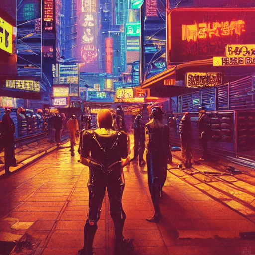 AI generated: cyberpunk cyberware market, Night City, cyberpunk 2077, very very coherent painting, 1979 OMNI Magaz...