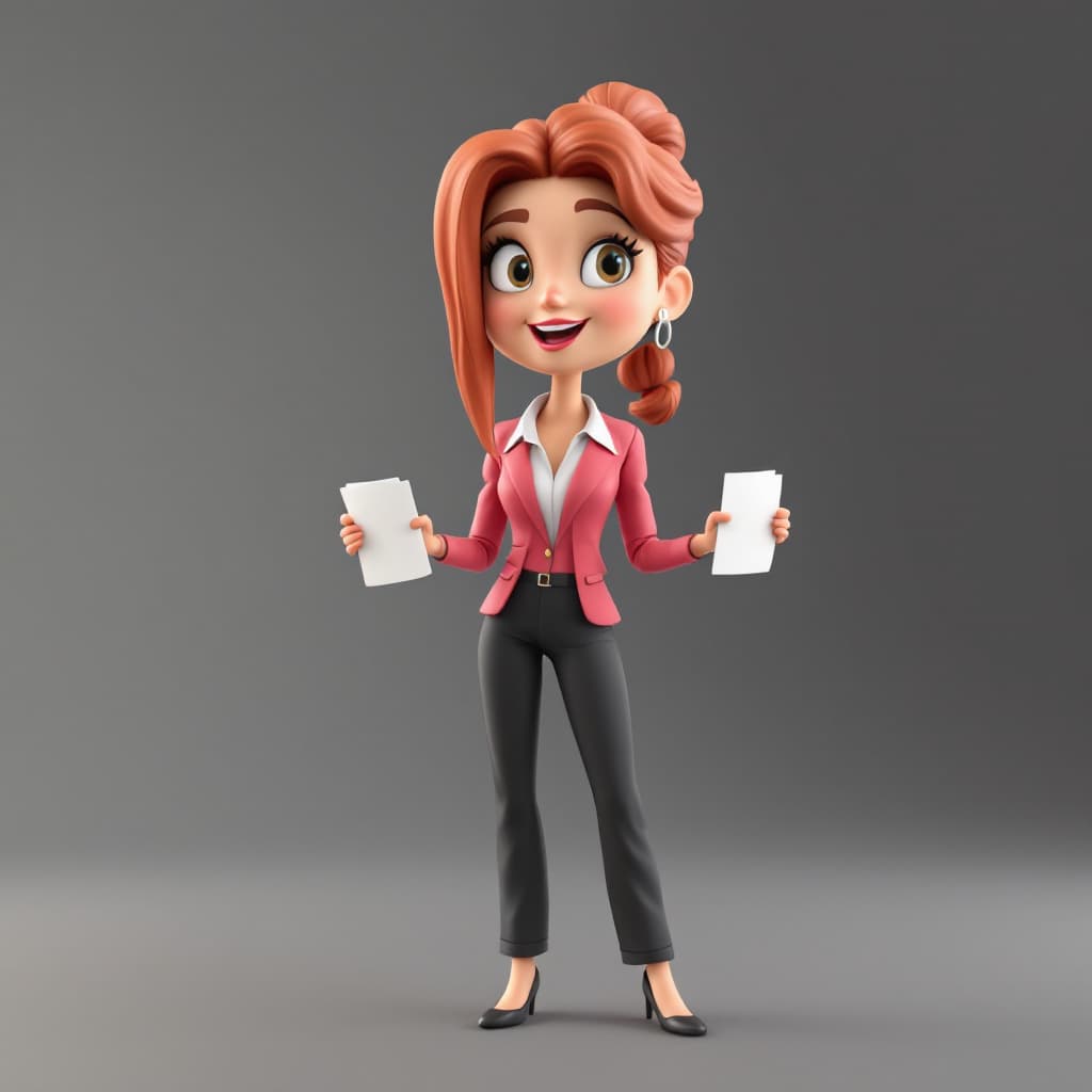 AI generated: 3d cartoon image of a women entrepreneur looking for a files.