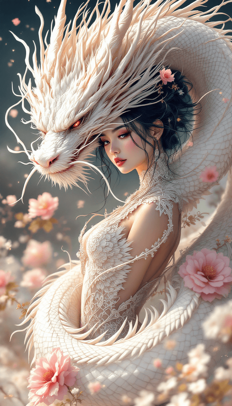 AI generated: Create a single whimsical illustration depicting the beautiful body of a white dragon, similar to a ...