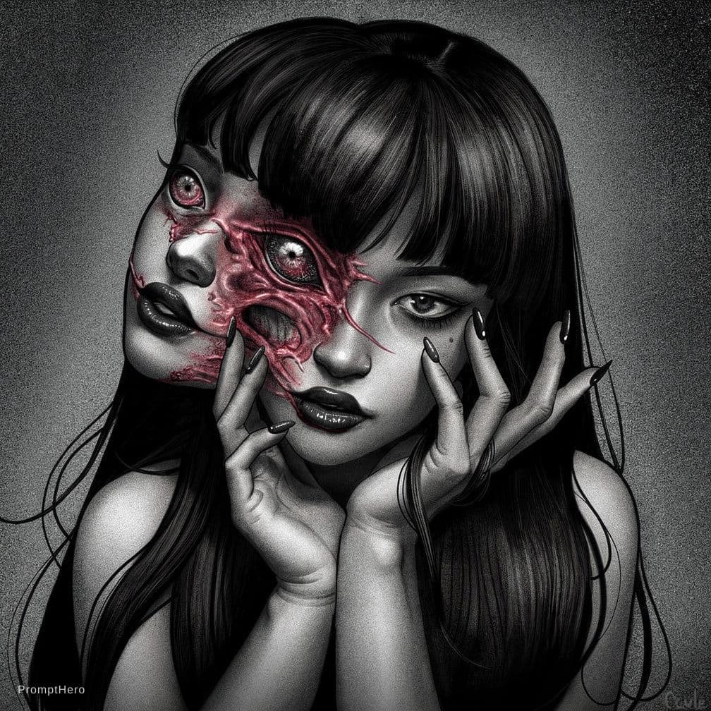 AI generated: a bold creation of tomie, supernatural, confident and striking.