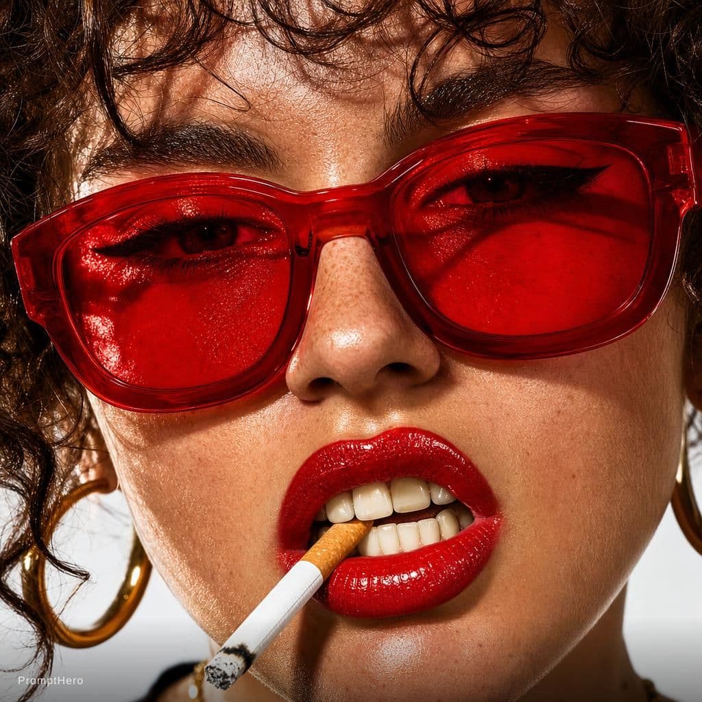 AI generated: {
  "subject": {
    "gender": "female",
    "pose": "extreme close-up of face, lips parted bitin...