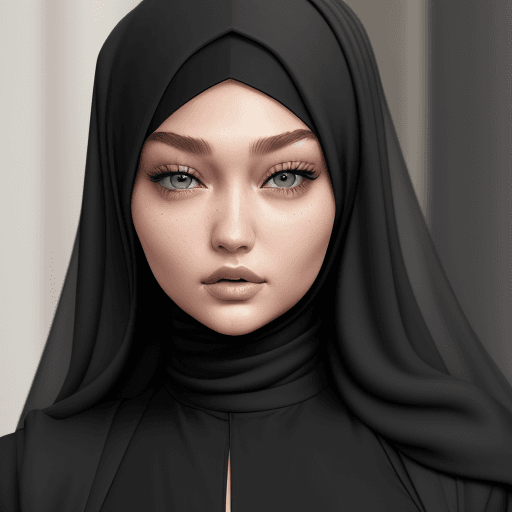 AI generated: Photo of a ultra realistic Gigi Hadid, in black Hijab outfit, hyper realistic, extreme details, beau...