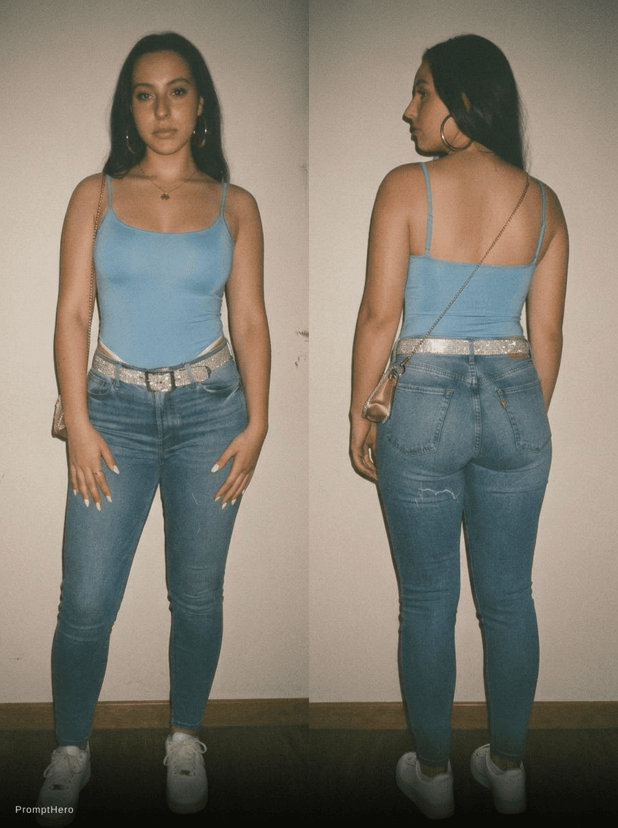 AI generated: size image,big booty, white sneakers,soft thighs, thigt jeans pants,Garage Sleek Scoop Cami long Top...