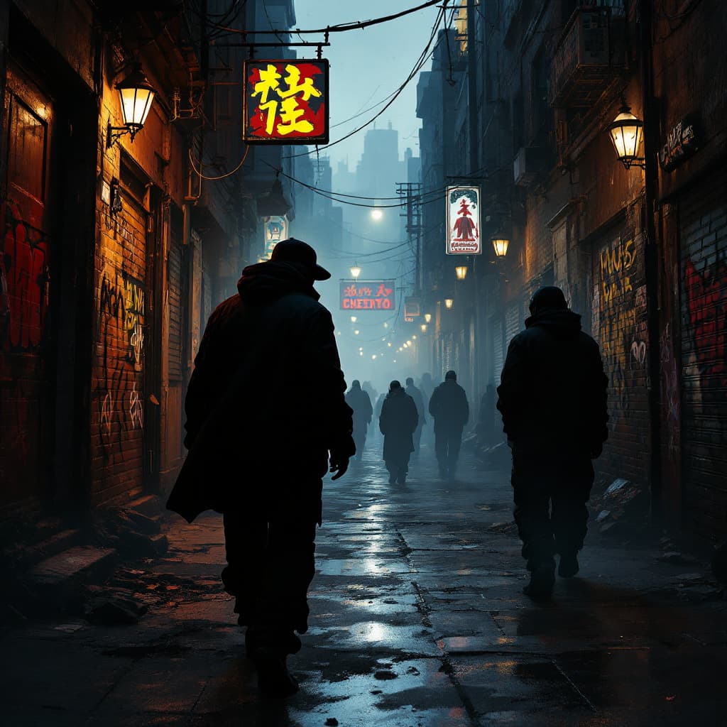 AI generated: **Prompt:**

"Generate a series of images that encapsulate the atmosphere of a dark, gritty ghetto e...