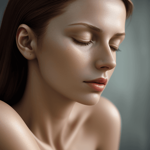 AI generated: cinematic medium closeup of a slim european woman, (hyper detailed skin), closed eyes,