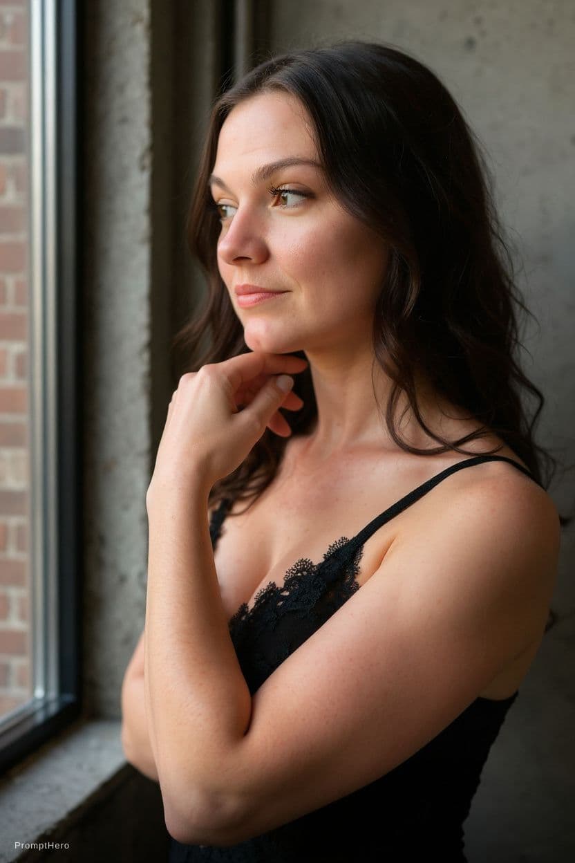 AI generated: Create a high-resolution, photorealistic image of a fit adult woman standing by a large, industrial-...