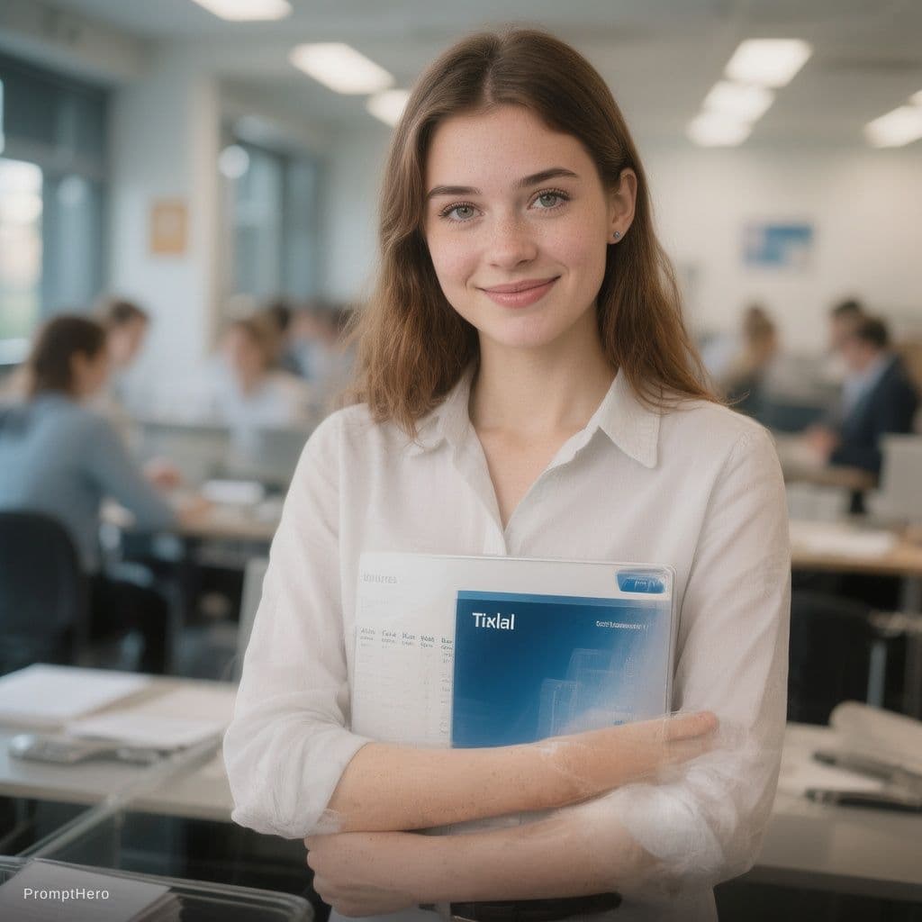 AI generated: Una chica promocionando una clase de informática con los temas de Excel, Visual Basic y Base de dato...
