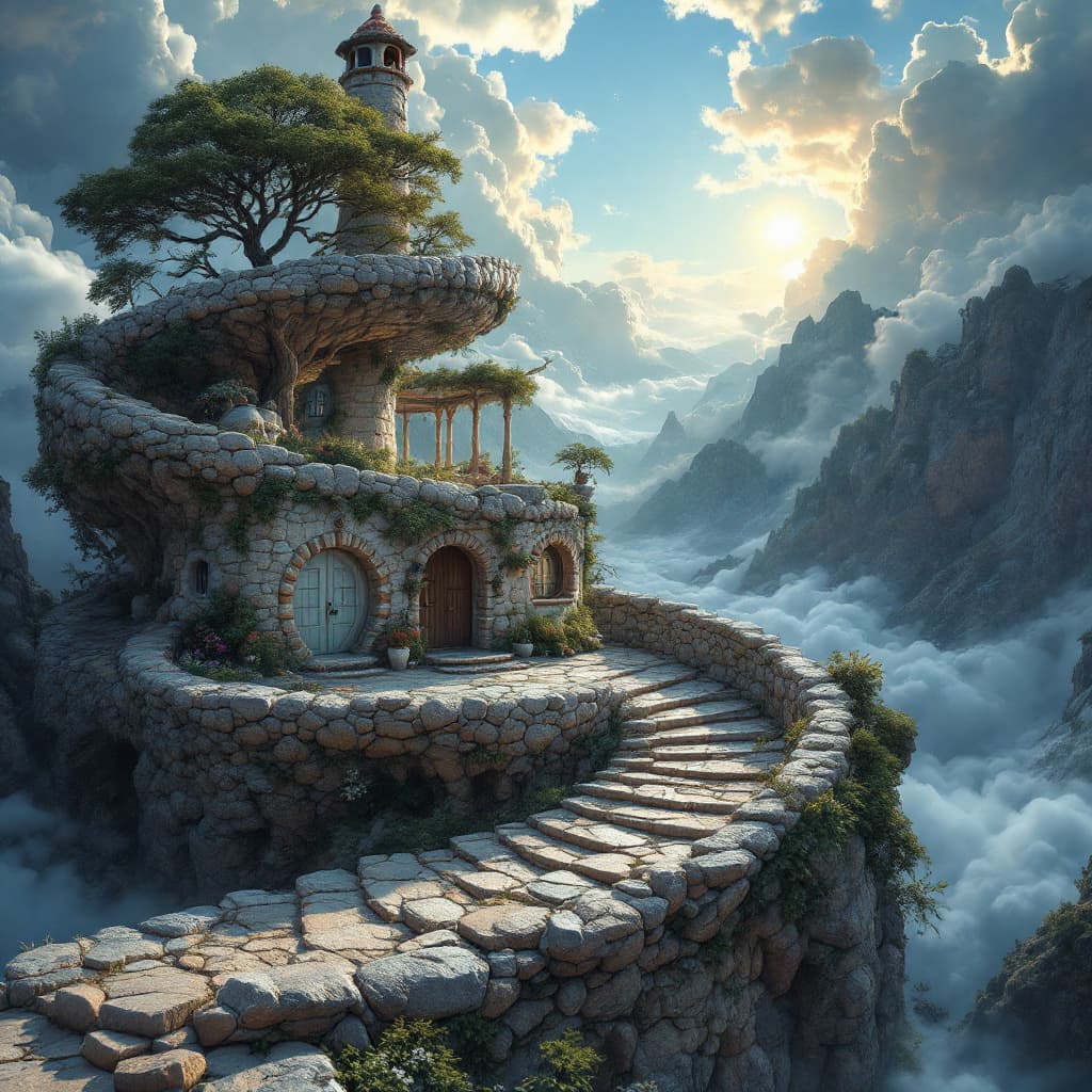 AI generated: imagem gerada por deepdream representando uma vista épica incluindo um caminho de pedra disposto na ...