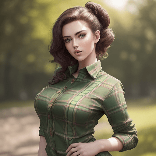 AI generated: A half Body Photo of a beautiful brunette Scottish girl, green eyes, messy beehive hair style, natur...