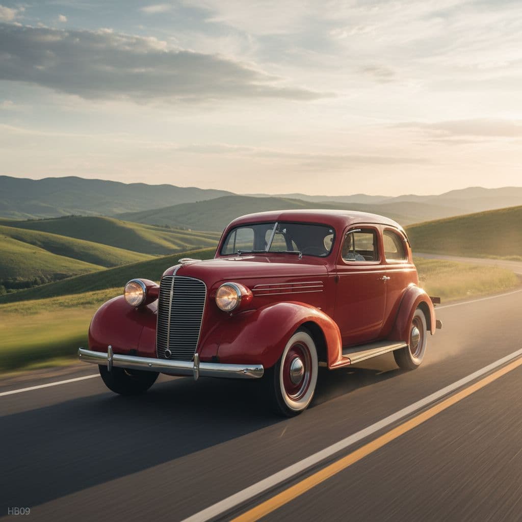 AI generated: Red 1935 Chevrolet Master on the road
With the discreet and very small watermark "HB09" at the bott...