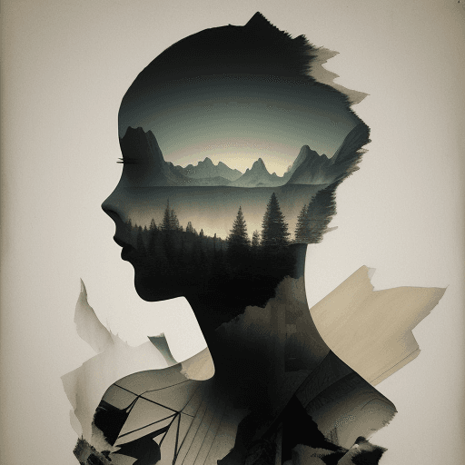 AI generated: double exposure, surreal artwork, printed on cracked paper, artful, aesthetic, muted color scheme, u...