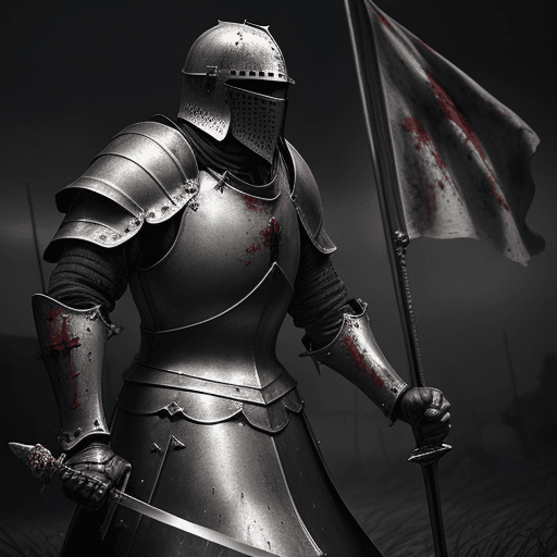 AI generated: a medieval knight, battle field, closeup, dark, very detailed, rendered in octane, blood, dense atmo...