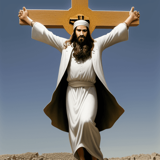 AI generated: JESUS CHRIST EN MODE ZZTOP ON THE CROSS