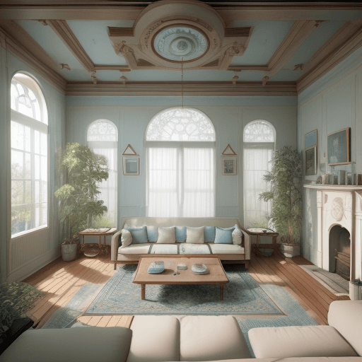 AI generated: High resolution photography interior design, dreamy sunken living room conversation pit, wooden floo...