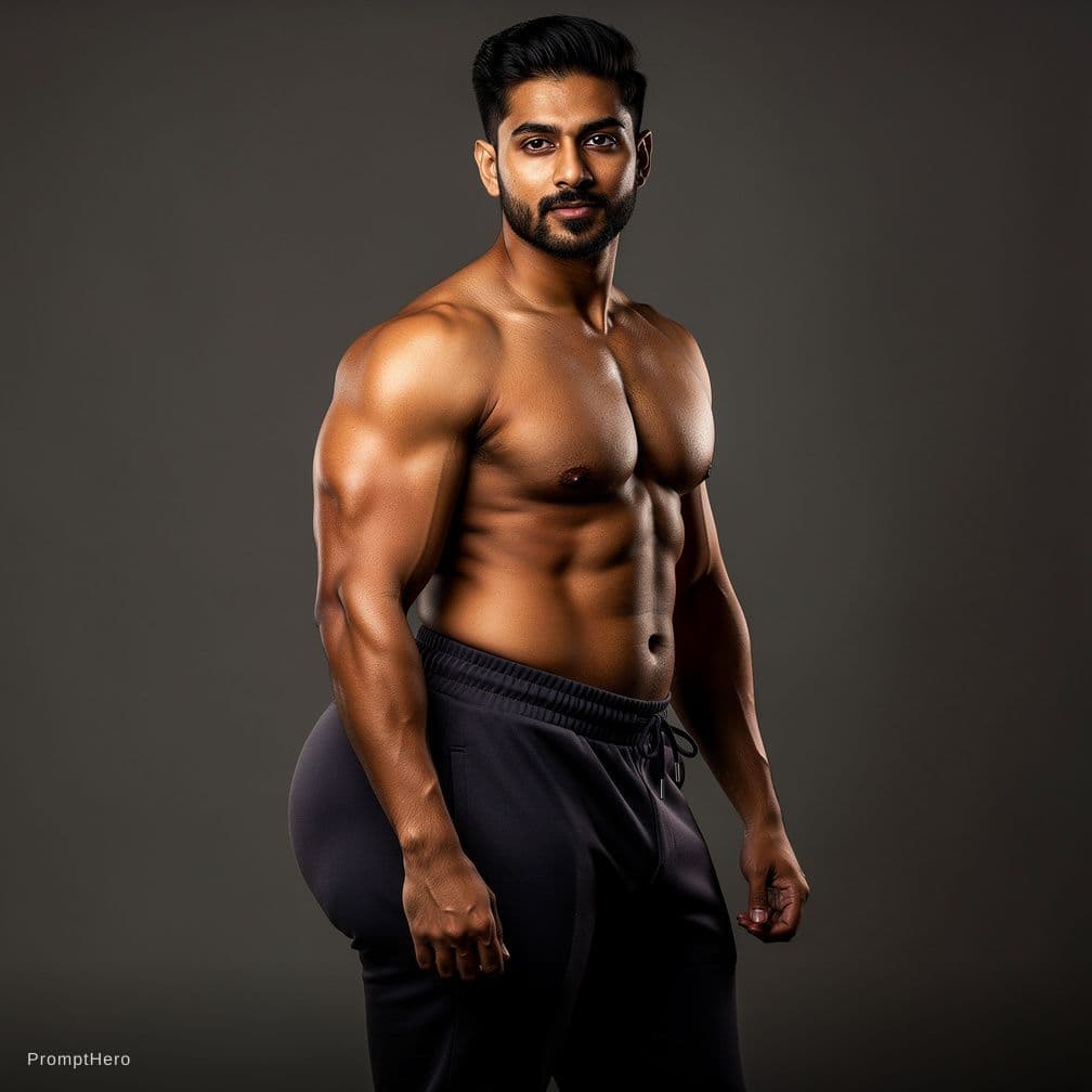 AI generated: Create a handsome muscular Indian man with big hip 