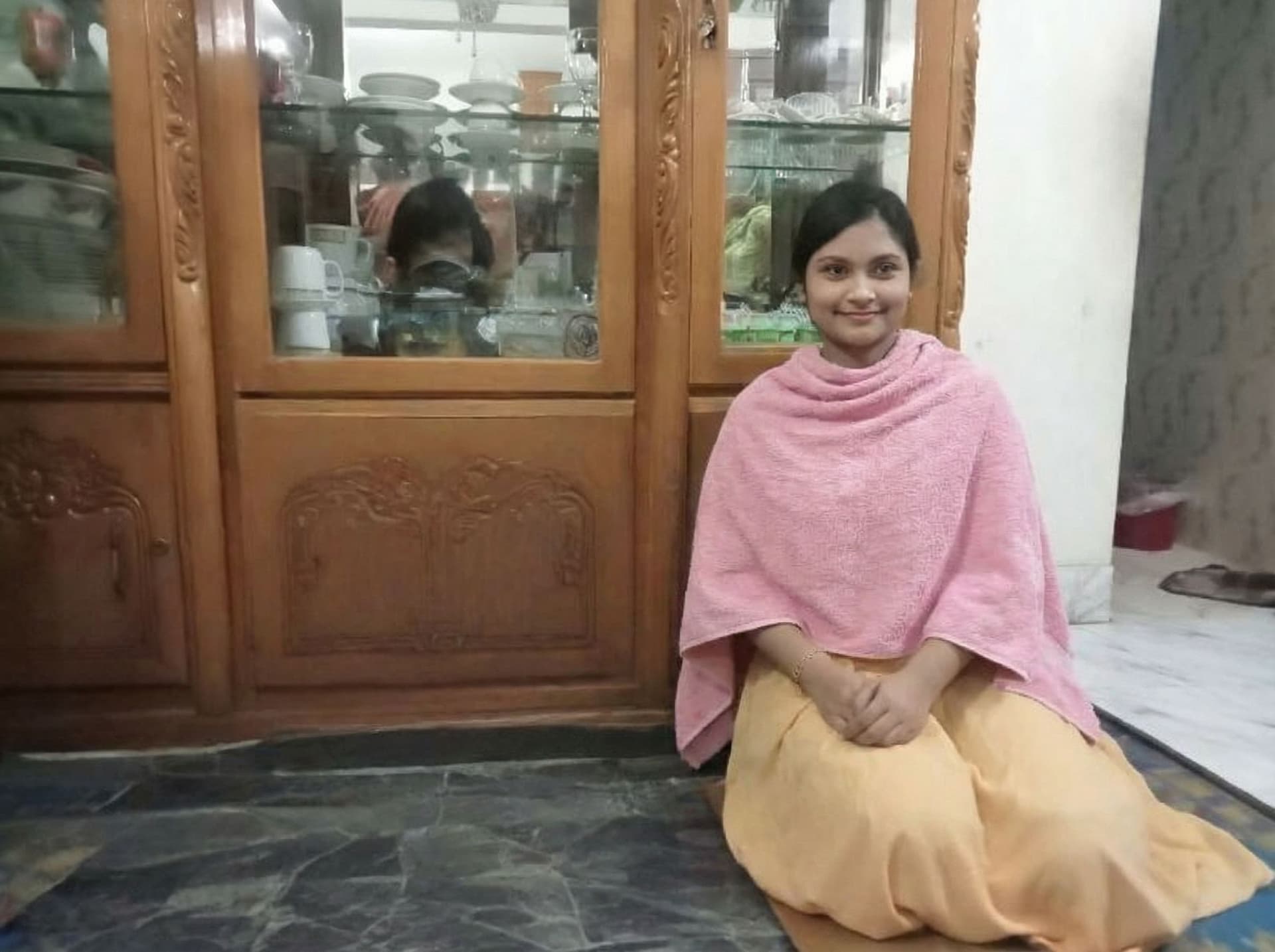 AI generated: Girl wear a pink towel 