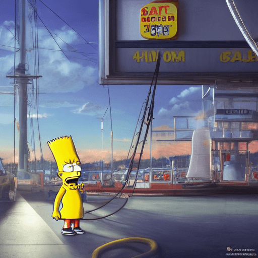 AI generated: bart simpson working in a gas station, 
Photo of a ultra realistic sailing ship, dramatic light, pal...