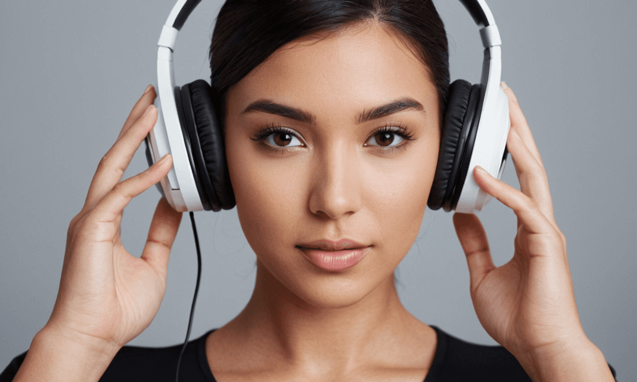 AI generated: a person holding a pair of headphones in their hand, floating headsets, wearing modern headphone, he...